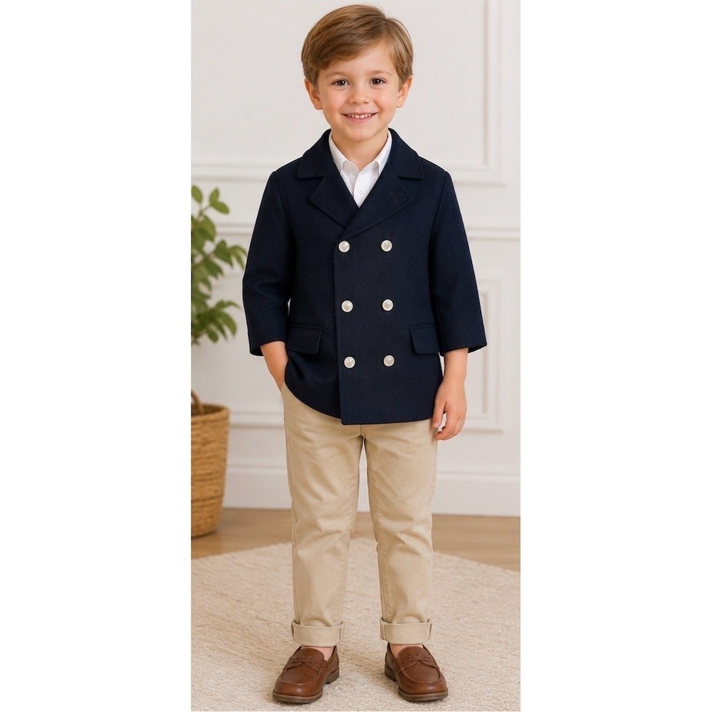 Vintage Handmade Boys Blazer Jacket‎ Size 5 Navy Blue Double Breasted